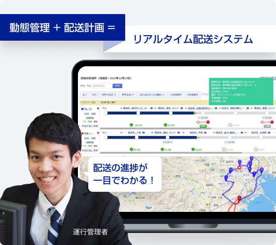 動態管理+配送計画＝リアルタイム配送システム 配送の進捗が一目でわかる