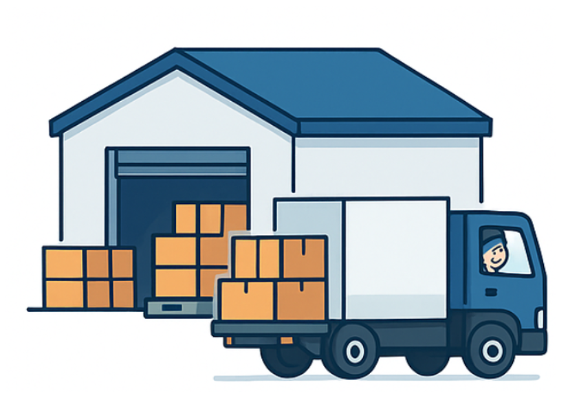 倉庫とトラックのイラスト